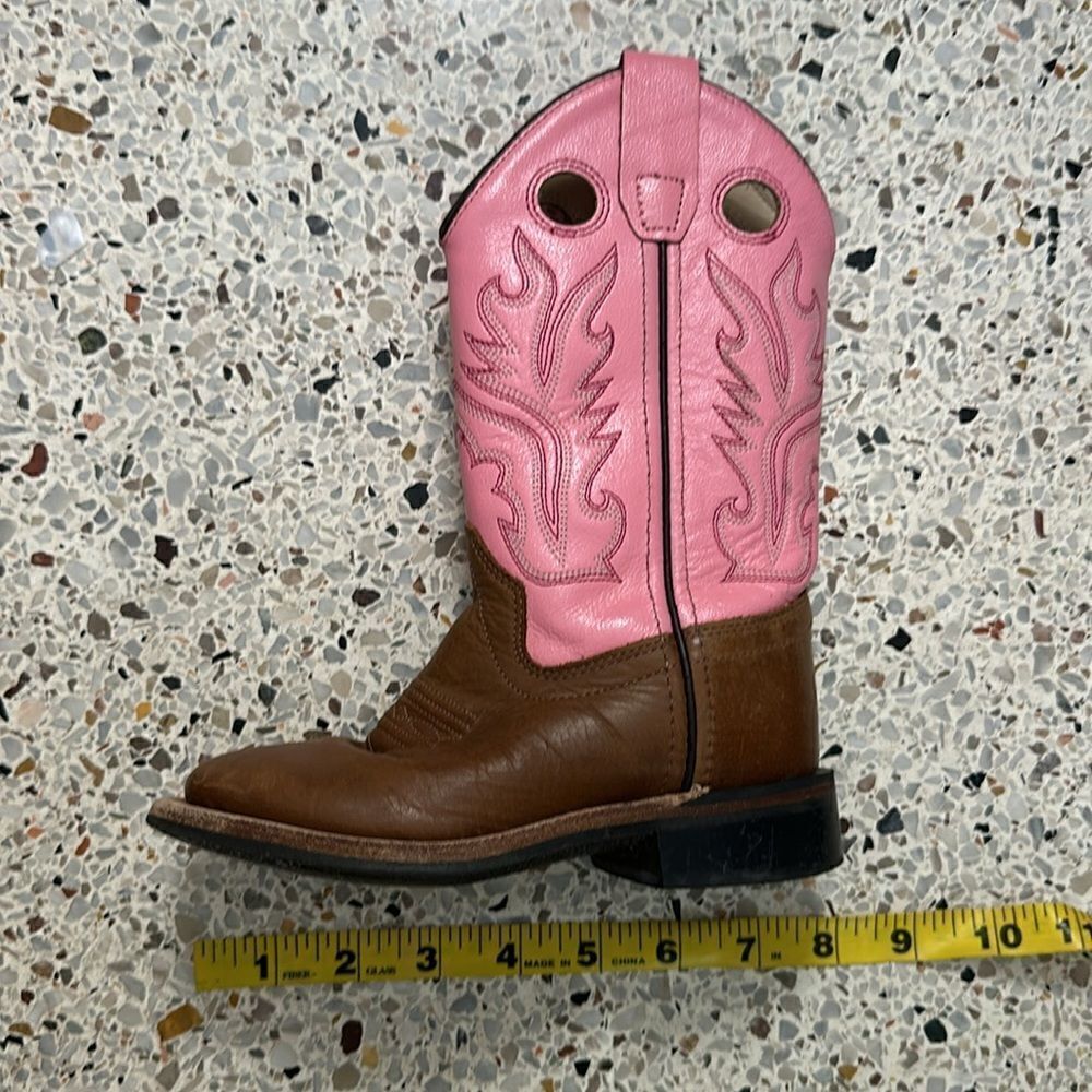 Old West kids brown pink corona calf square the cow girl boot 10.5 D wes… - Picture 7 of 8